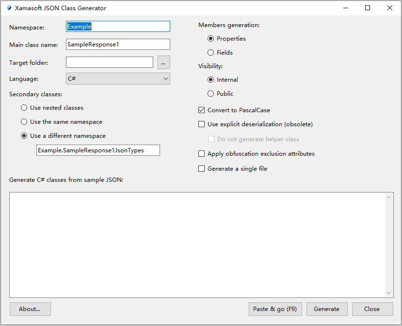 Json Class Generator(JSON实体类生成器)