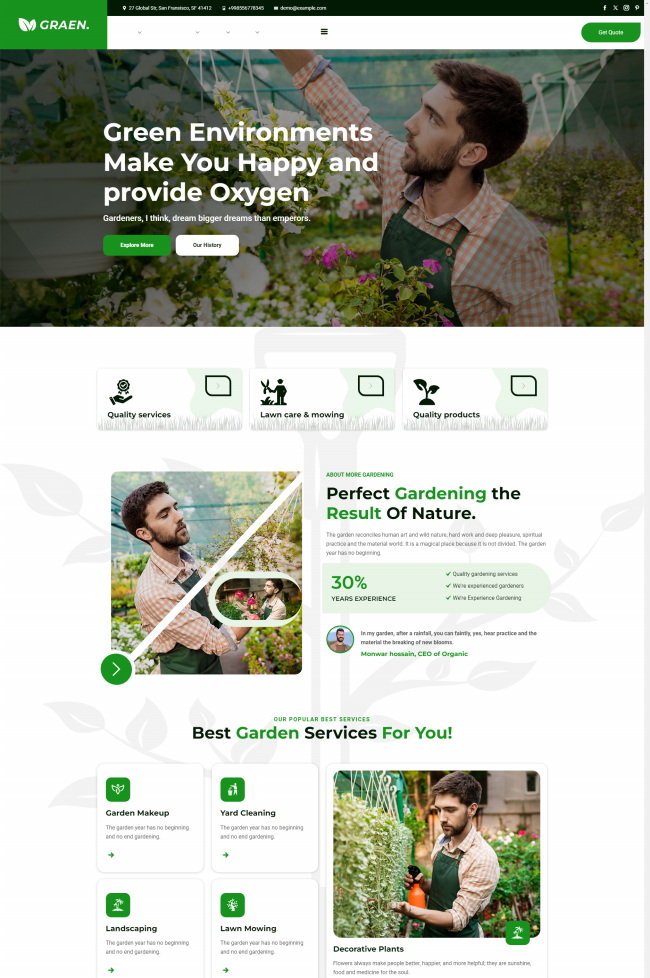 绿色园林花艺服务机构响应式网站模板